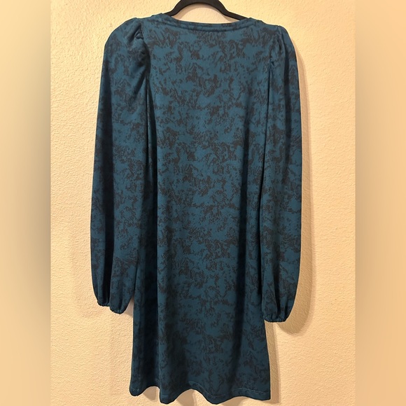 Nine West Teal Patterned Long Sleeve Dress - Picture 6 of 6